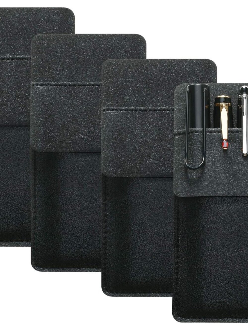 4 Pcs Pocket Protector for Pen, Leather Pocket Protector, Black